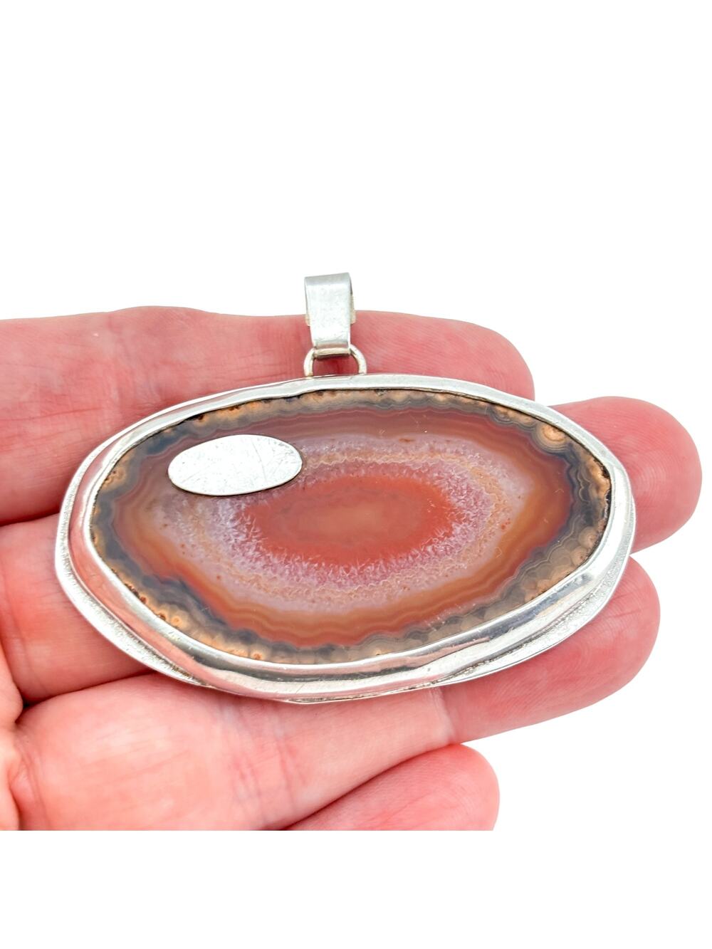 Vintage Sterling Silver 925 Red Banded Agate Pendant